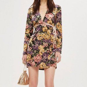 Topshop Retro 70's Velvet Floral Deep V Wrap Dress 4